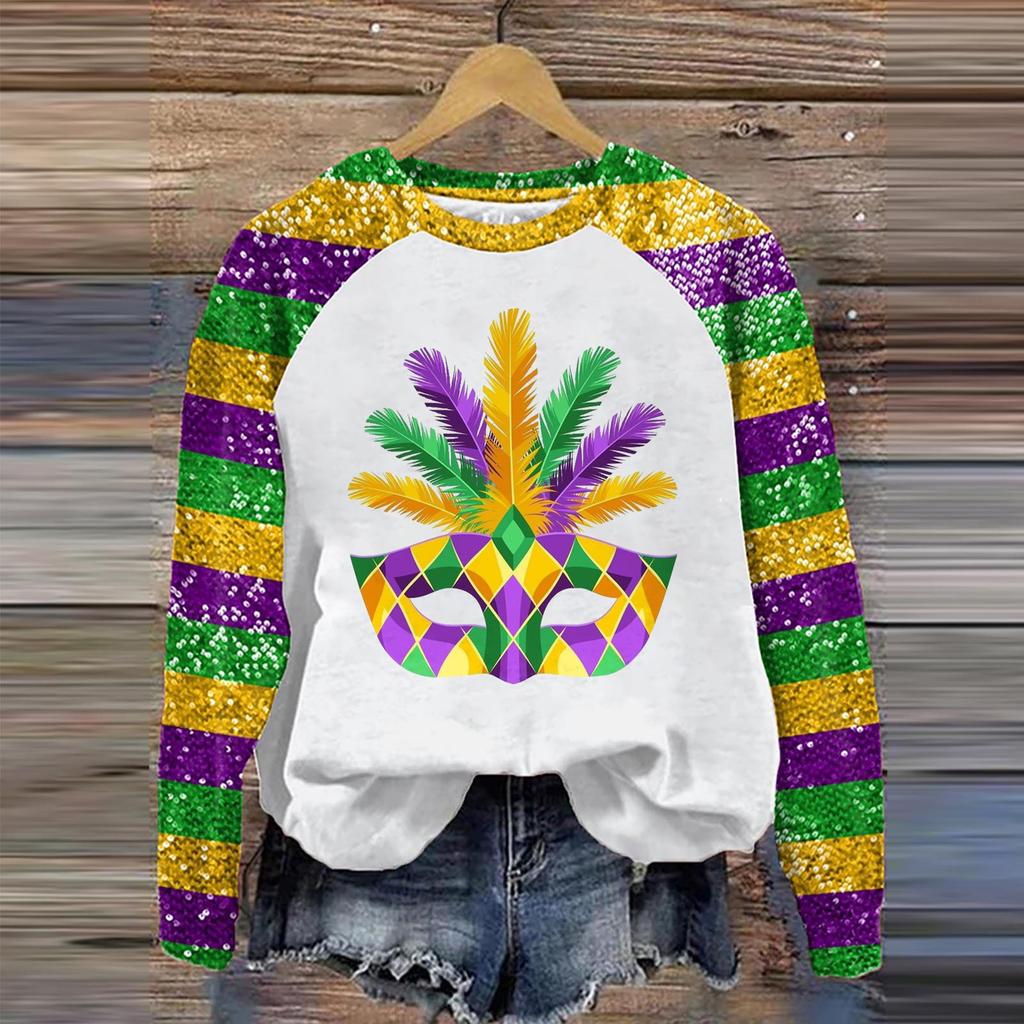 Женская мода повседневная реглан с длинным рукавом и принтом карнавала