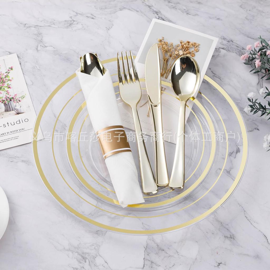 Одноразовый набор посуды Пномпень Пластиковая тарелка Нож и вилка Свадебное оформление Вечеринка по случаю дня рождения Праздничные принадлежности