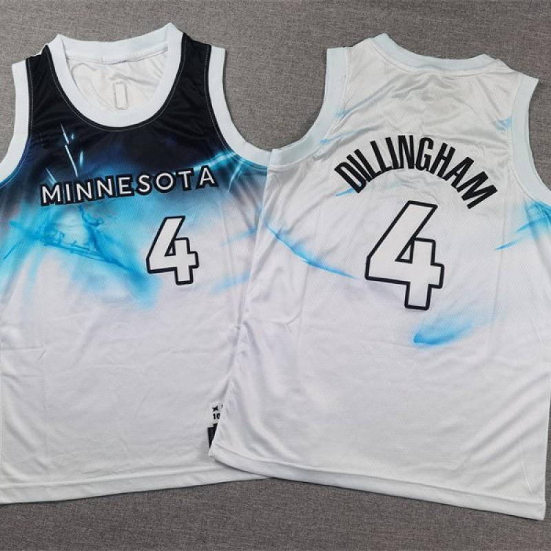 Kids Basketball Jersey Minnesota Timberwolves 4 White City Edition Youth Sports Uniform