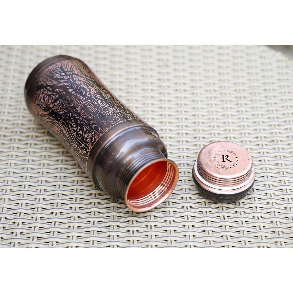 Antique Copper Jumbo Water Bottle - 1300ML | Heavy Copper Metal Made | Antique And Rustic Dark Brown Finish