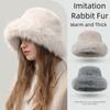 Imitation Fur Plush Bucket Hat Fluffy Hat Winter Cap Elegant Artificial Fur Hat  Female/Girls