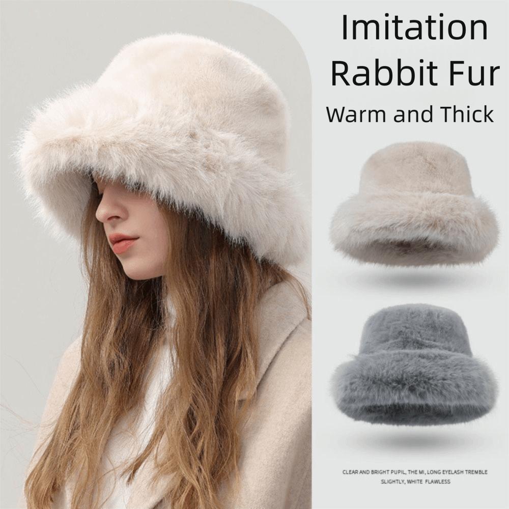 Imitation Fur Plush Bucket Hat Fluffy Hat Winter Cap Elegant Artificial Fur Hat Female/Girls