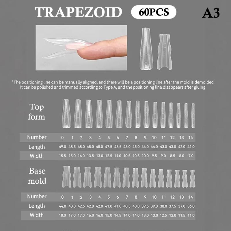 60PCS Sandwich Dual Nail Form Coffin Almond Nail Forms 15Size Reusable Top Bottom Forms Nail Art Extension