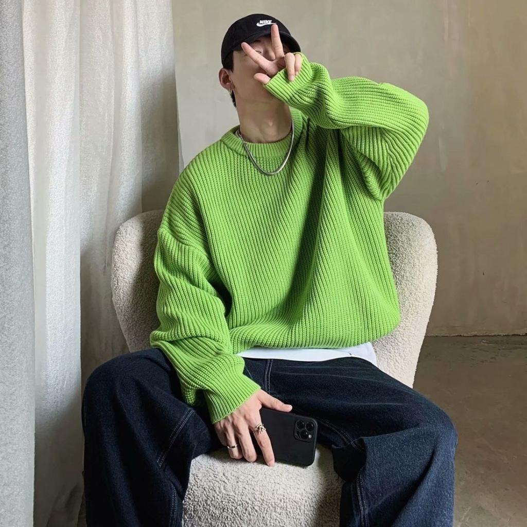Wearing A Base Knit Sweater In Autumn and Winter, Solid Color Round Neck Sweater, Loose and Versatile, Thick Korean Style Trendy Sweater, Men's Jacket
