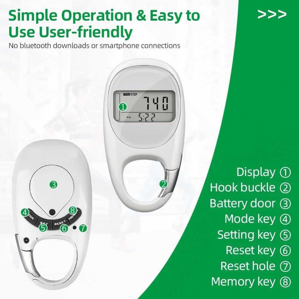 3D Pedometer with Clip, Pedometer for Walking, Large Screen Pedometer, Accurate Pedometer, Calorie Consumption, for Walking, Running, Sports