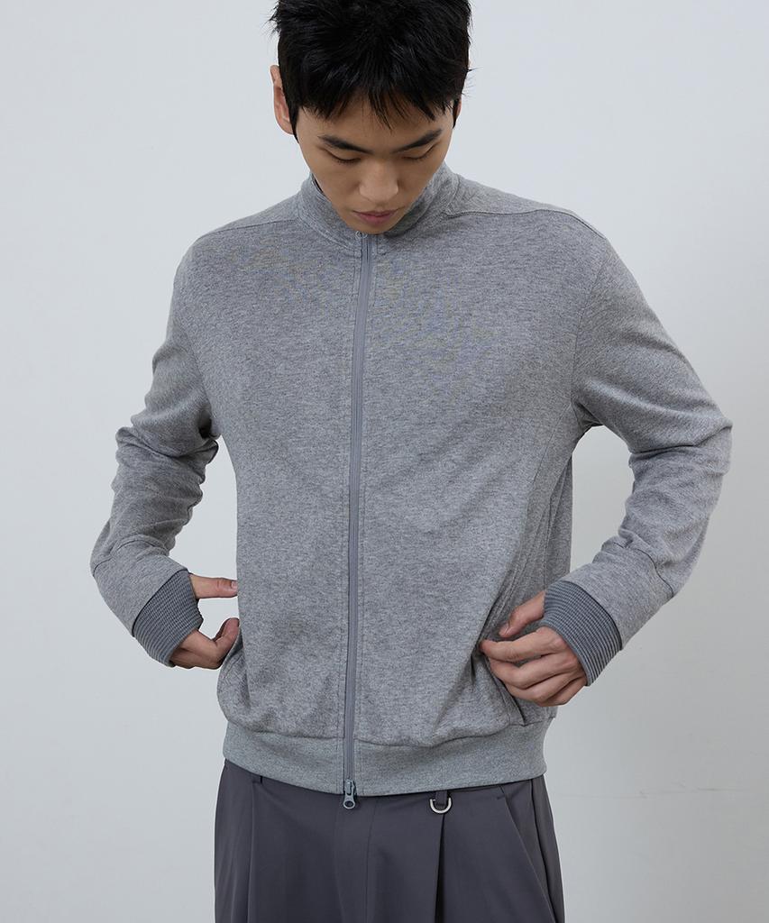 MICHIKO LONDON SPORTS Мягкий трикотаж Многослойный Высокий воротник На молнии Меланжевый серый