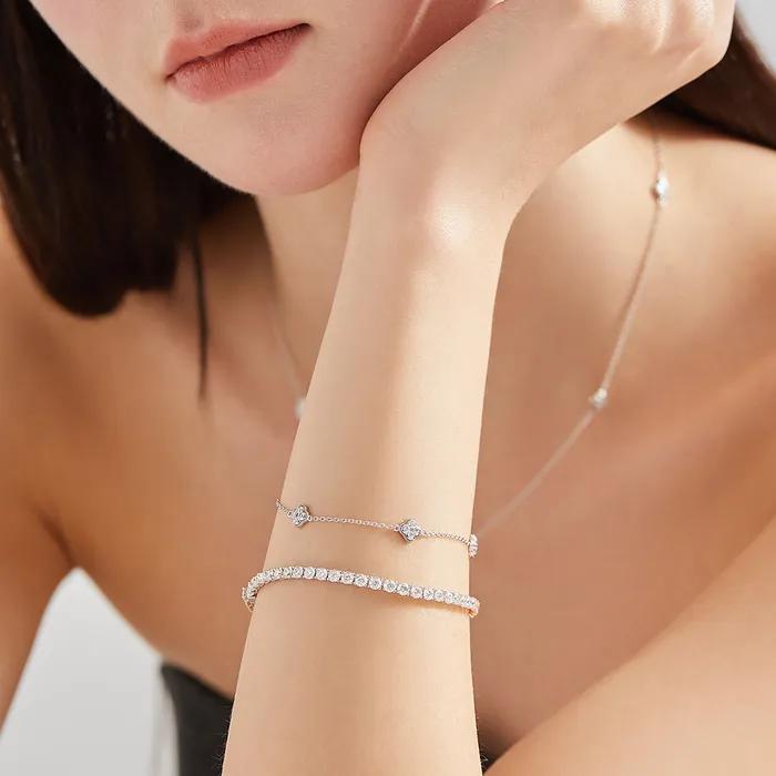 14k 18k Moissanite Clover Chain Bracelet
