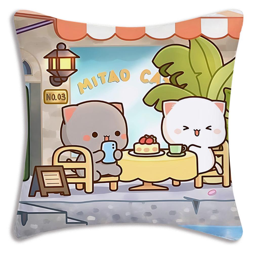 Kawaii Cute Peach Mochi Cat Pillow Covers Cartoon Sofa Decorative Home Double-Sided Printing Short Plush Cute Cushion Cover