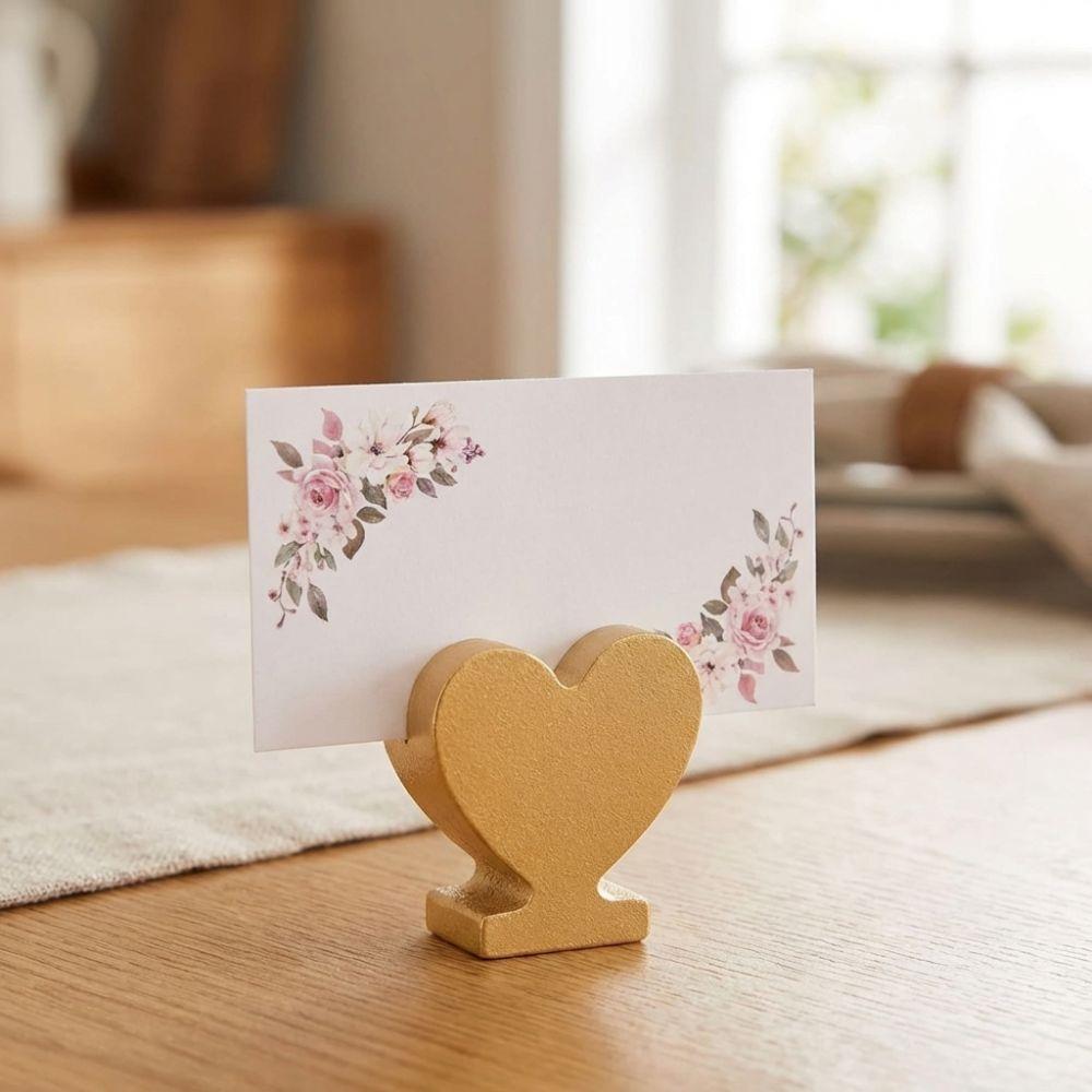 12PCS Gold Table Number Cards Stands Wooden Photo Display Stand Name Card Clips Banquet