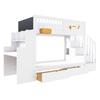 Bunk Bed for Children with Storage Drawers, Safety Staircase, Desk and Star Motif - 90 x 200 cm Solid Wood Frame Made of Pine Wood, White