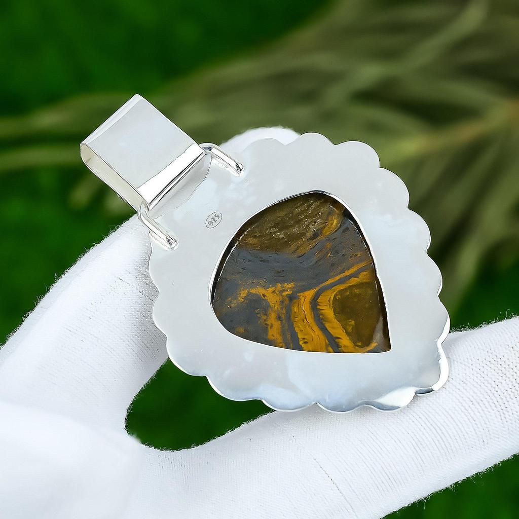 Natural Iron Tiger Eye Amethyst Engagement Bezel Wedding Pendant Sterling Silver