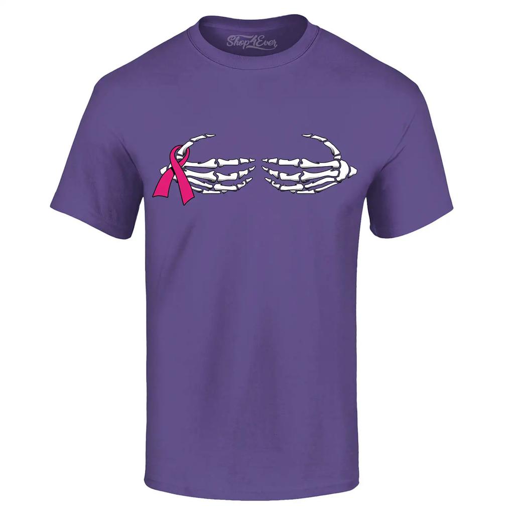 Skeleton Hands Breast Cancer Pink Ribbon T-shirt Fun Halloween Shirts