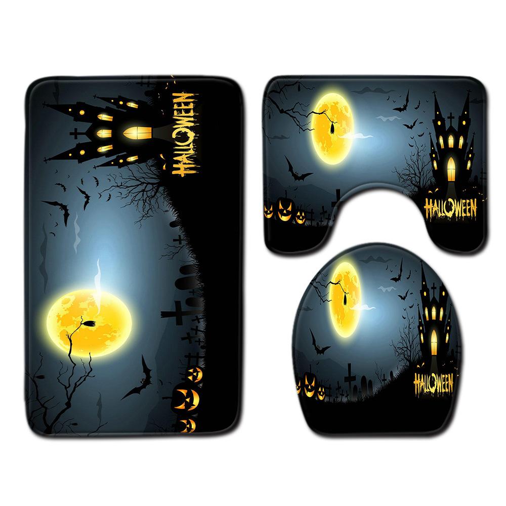 Halloween Bathroom Four-Piece Combination Set Bedroom Non-Slip Carpet Floor Mat Door Mat