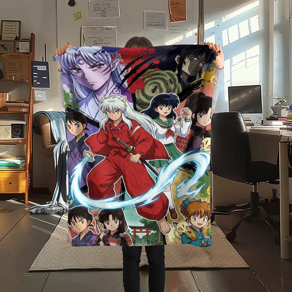1Pc Inuyasha Print Flannel Blanket, High quality Comfortable for All Seasons, Home Decor, Warmth and Comfort, Perfect for Christmas Gifts