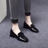 Single Shoes Women's Spring New Flat Bottom Black Square Head First Layer Cowhide Patent Leather Square Buckle Low Top Women's Shoes