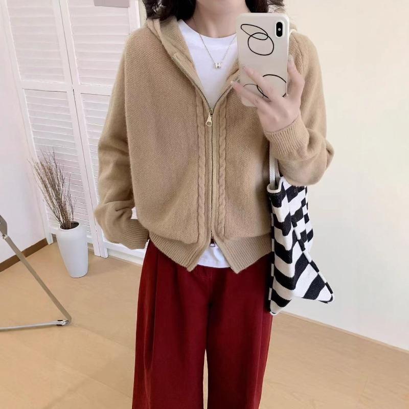 Женская трикотажная кофта-кардиган на молнии с капюшоном, осенне-зимняя новинка, свободного кроя, в стиле ленивого ветра