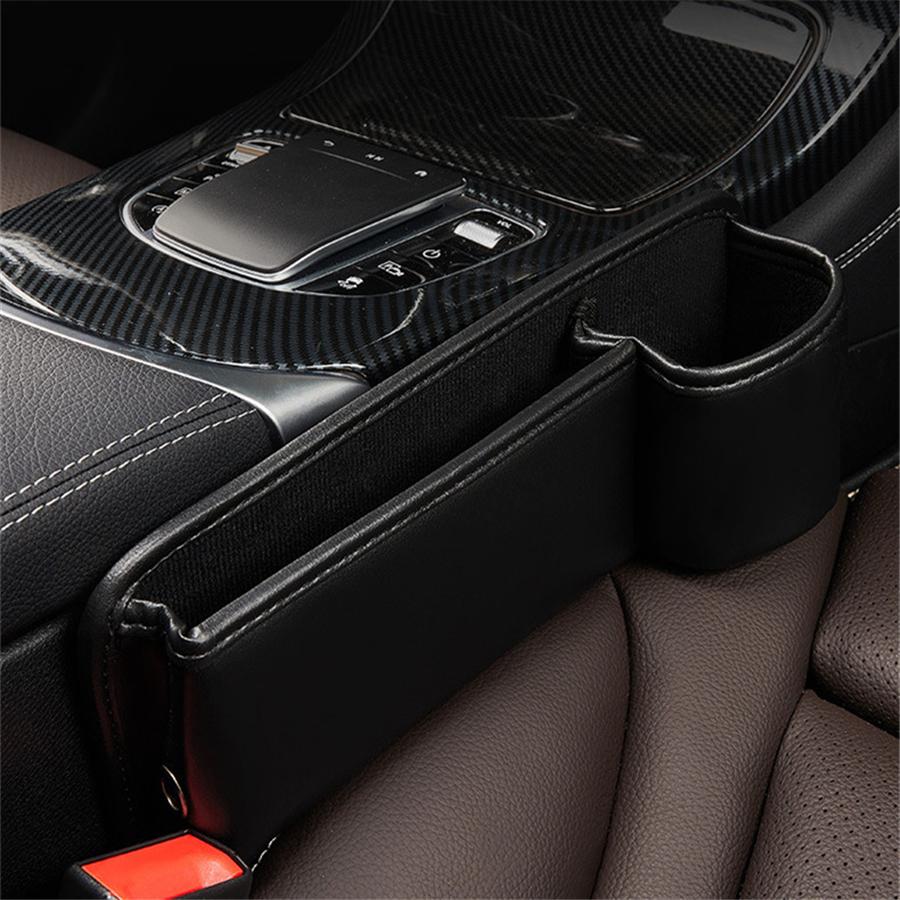 Black PU Leather Right Car Seat Gap Catcher Crevice Filler Storage Box Organizer