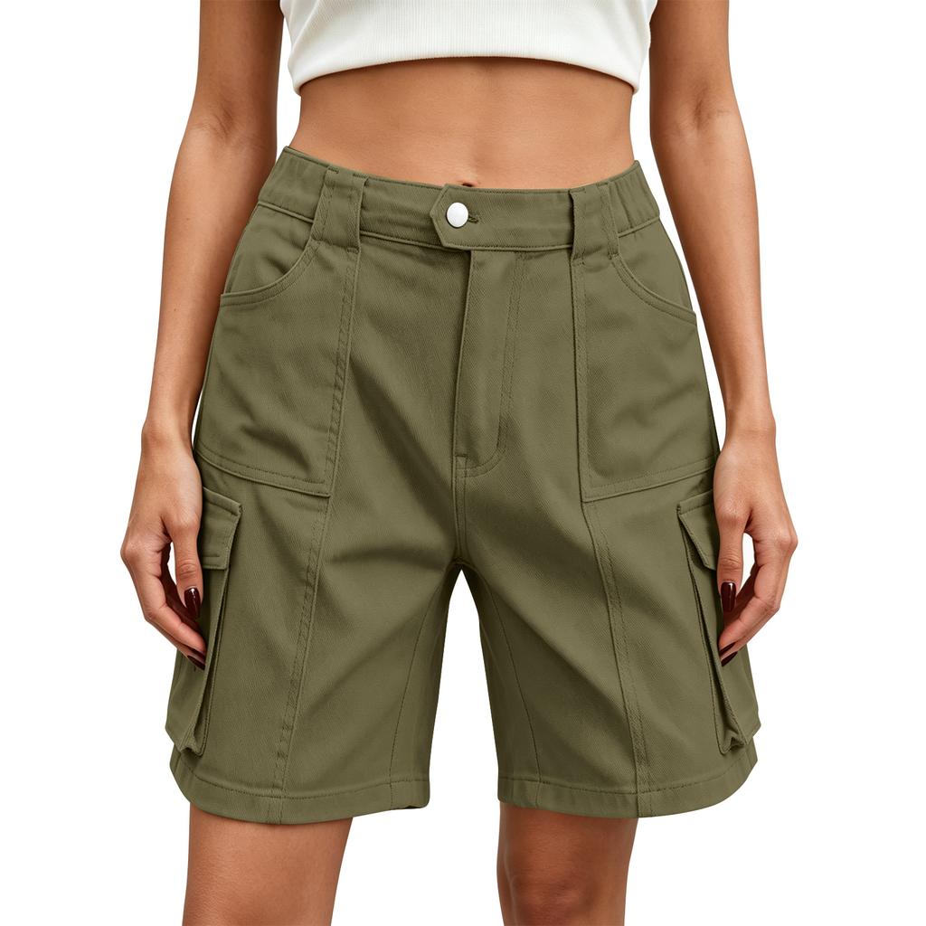 Womens Shorts High Waisted Cargo Shorts With 6 Pockets Elastic Summer Casual Shorts