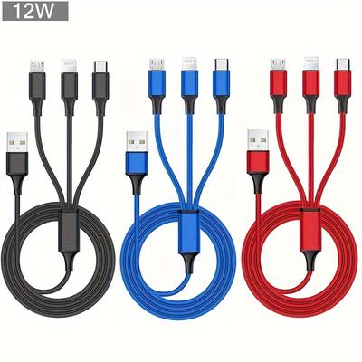 Цифровые кабели USB-кабель для зарядки 3 в 1 для iPhone/Type-C/Micro USB-кабель для зарядного устройства iPhone Зарядный кабель для мобильных телефонов Samsung, Redmi, Xiaomi