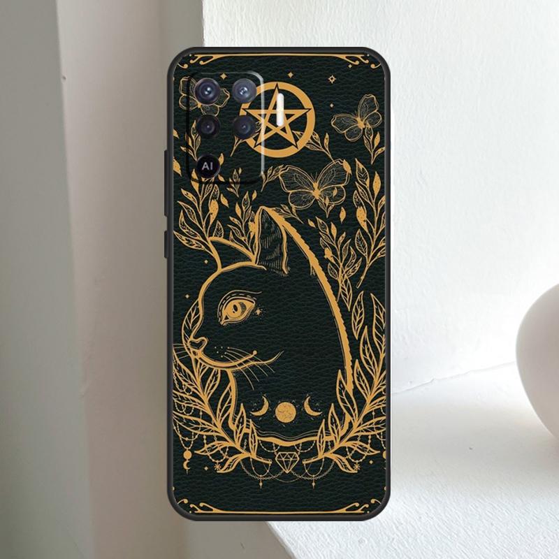 Чехол для OPPO A96 A76 A16 A5 A6 Pro A15 A17 A57 A18 A38 A58 A78 A98 A54 A74 A94 A40 A60 A80 с рисунком Луна Таро Кот-Ведьма