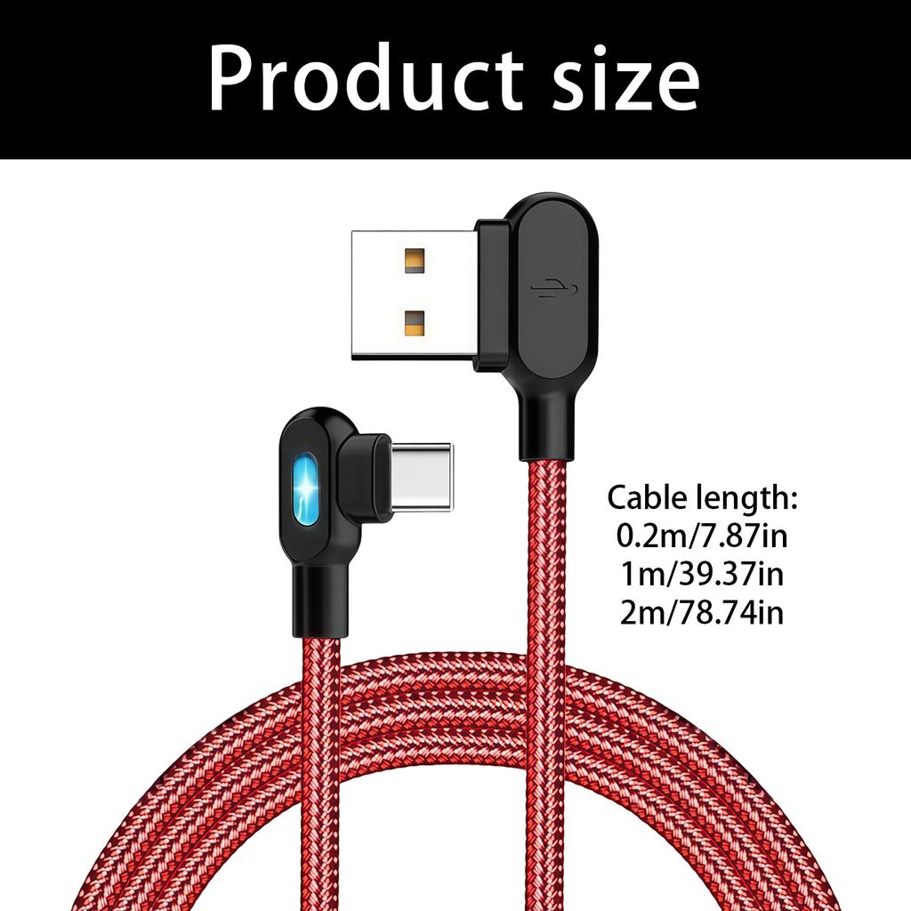 Высокопрочный USB C кабель 90 градусов, усиленная нейлоновая оплетка, поддержка быстрой зарядки, идеален для игр и повседневного использования
