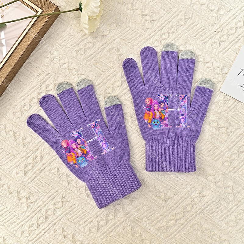 K-Pop Demon Hunters Girls Boys Gloves Cartoon Letter Adult Screen Gloved Winter Warm Anime Accessories Kids Birthday Cute Gifts