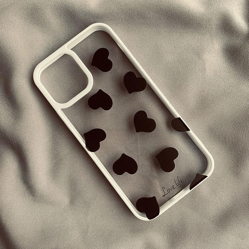 INS Korean Cute Black Love Heart Phone Case For iPhone 14 15 13 12 11 Pro Max X XS XR Lovely Simple Shockproof Hard Cover Funda