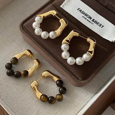 Серьги-гвоздики из камня тигровый глаз с жемчугом, свадебные серьги для подружек невесты, модные, легкие, роскошные, элегантные, серьги Майяра