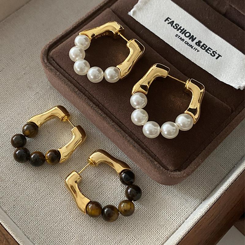 Серьги-гвоздики из камня тигровый глаз с жемчугом, свадебные серьги для подружек невесты, модные, легкие, роскошные, элегантные, серьги Майяра