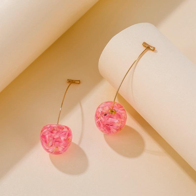 Creative Dried Flower Cherry Drop Earrings For Women