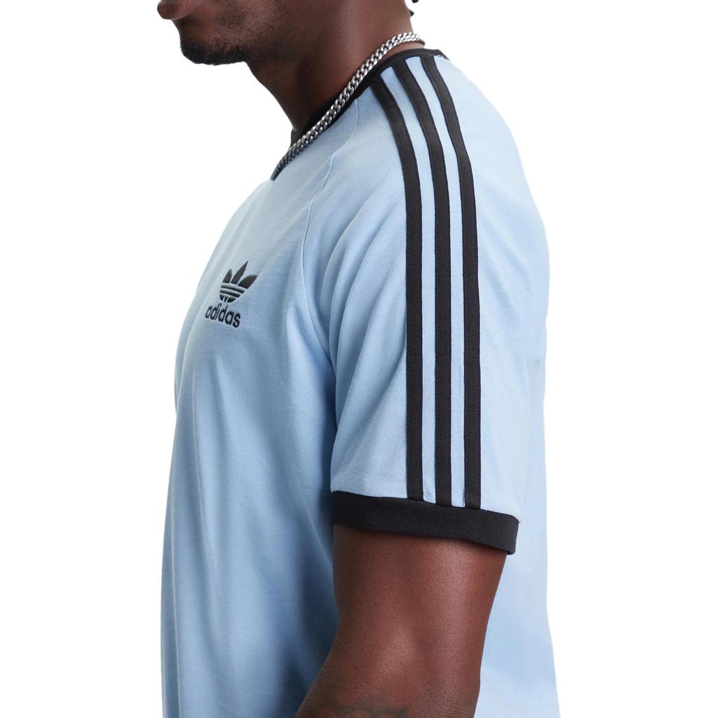 adidas Оригинальная полосатая футболка с коротким рукавом и круглым вырезом, приталенного кроя, мужские топы, серо-голубая, JY1371