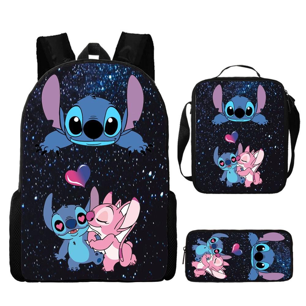 Stitch Backpack Set 3-Piece Lilo & Stitch School Backpack Insulated Lunch Bag Pencil Case Oxford Cloth Large Capacity