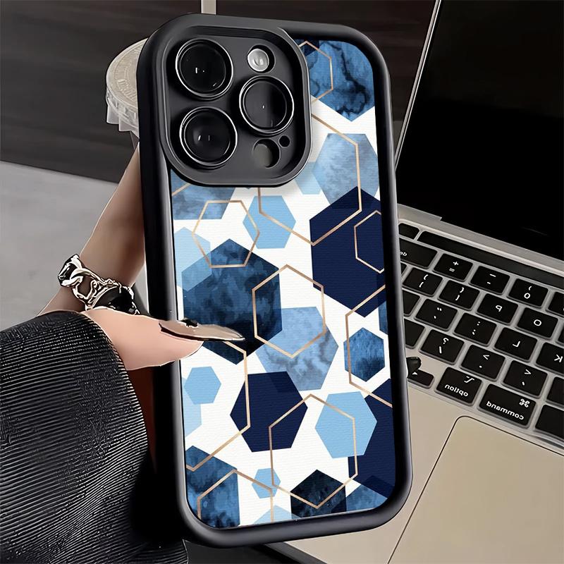 Чехол для телефона iPhone 17 Air 16E 15 16 Pro Max Геометрический Мраморный Рисунок Чехол 14 Plus 13 12 Mini Мягкий Силиконовый Fundas