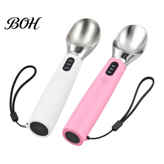 Yogurt Scooper Rechargeable Heated Ice Cream Scoop, Electric with 3-Level Heat, Hard Scooping Tool LED Display, 2000mAh Battery for Cream, Gelato,