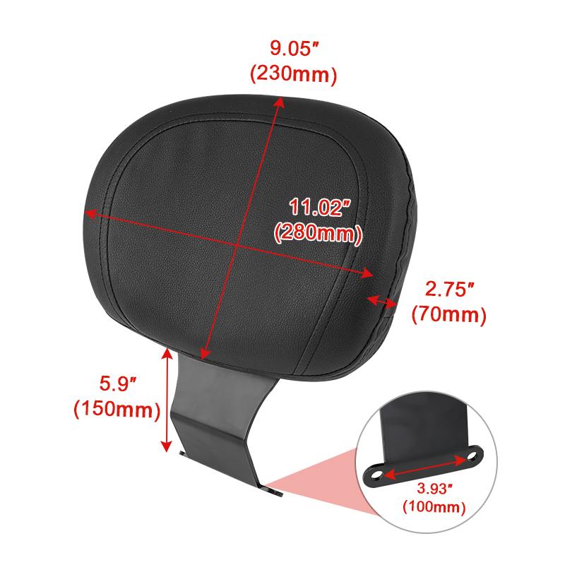 Motorcycle Driver Backrest Cushion Pad Black PU Leather Comfortable Support for Honda Shadow VT400 VT750 1997-2003 Cruiser