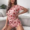 Женская пижама с милым принтом клубники, летний комплект с короткими рукавами и шортами, домашняя одежда, мягкая и удобная домашняя одежда