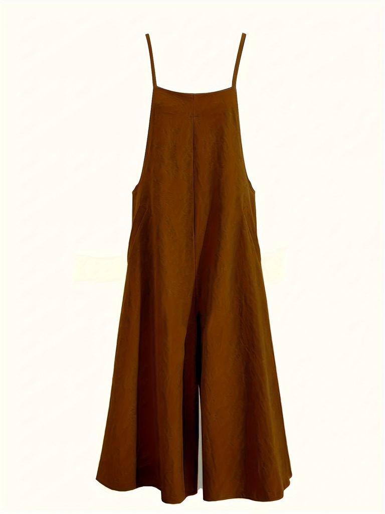 Женский однотонный комбинезон с широкими штанинами-спагетти — универсальный и удобный комбинезон без рукавов