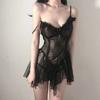 Sexy Lingerie Black Lace Short Nightdress Women Perspective Underwear Suspender Slim Dress Lolita Exotic Costume For Sex Suit