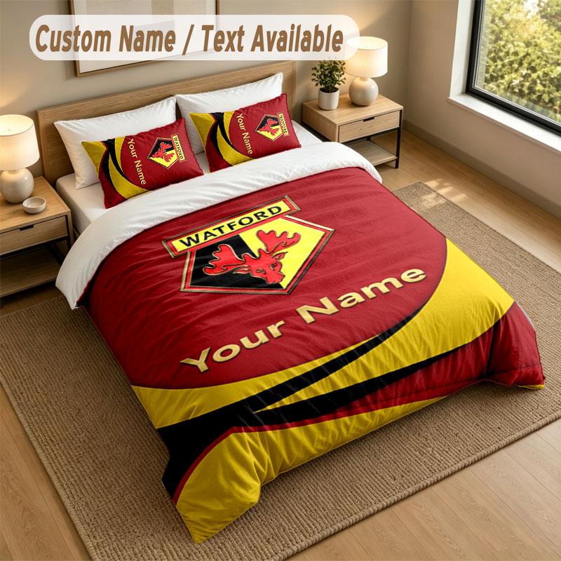 Bedding Set 1 Duvet Cover 2 Pillowcases Watford FC Print Soft Bed Linen Bedroom Decor