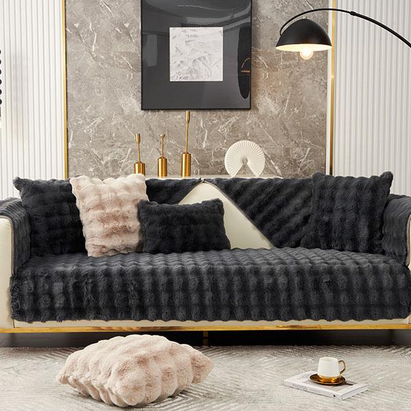 Rabbit Plush Sofa Cushion Winter Padded Plush Cushion Non-slip Leather Sofa Cover Cover Cloth Towel