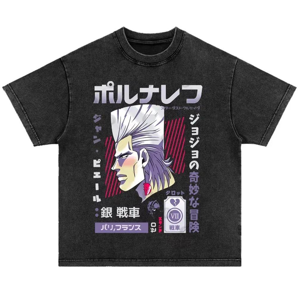 Japanese Anime Jojo Bizarre Adventure Vintage Washed T-Shirt Killer Queen Graphic T Shirts Men Women Cosplay Oversized T-shirt