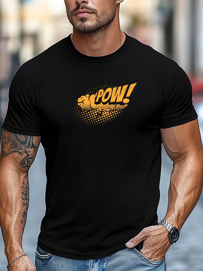 Mens Graphic Tee POW Comic Art Print Short Sleeve Round Neck Breathable Soft Oversized Vibrant Streetwear Daily Tee