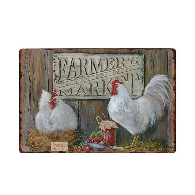 Chicken Plaque Sign Vintage Metal Tin Signs Wall Poster Decals Plate Painting Bar Farm Home Decor Wall Art 30*20 Cm