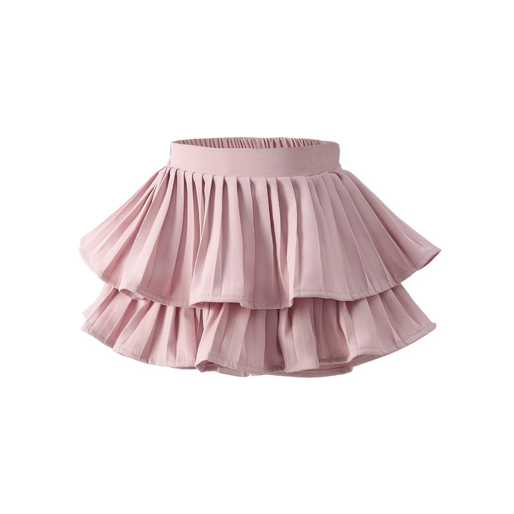 Girls Tutu Skirt | Tiered Cake Pettiskirt with Pleats | Princess Party Ruffle Skirt In White Pink | Flared Short Skirt for Kids