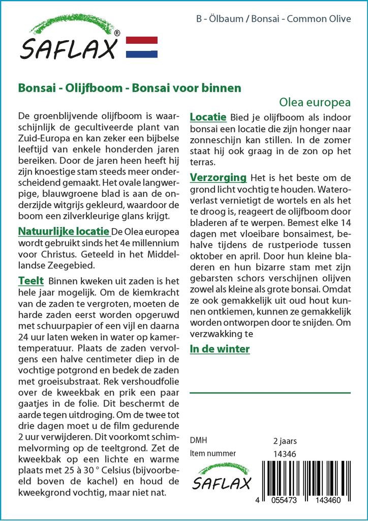 SAFLAX Garden in the Bag - Бонсай - Олива обыкновенная - 20 семян - С субстратом в подходящем пакете - Olea europea