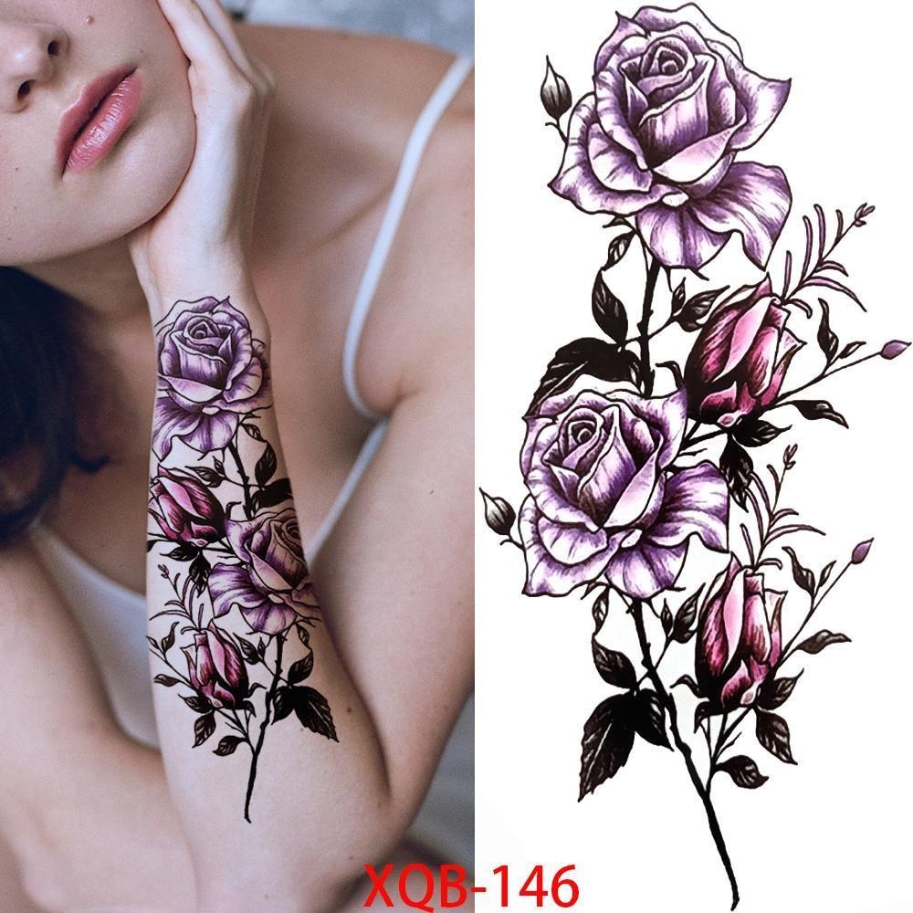 NEW 1 PC 210*114MM Cherry Blossom Fake Temporary Tattoo For Women Girl Watercolor Rose Flower Tattoos Flora Branch Chest Back Tatoo Paper Stickers