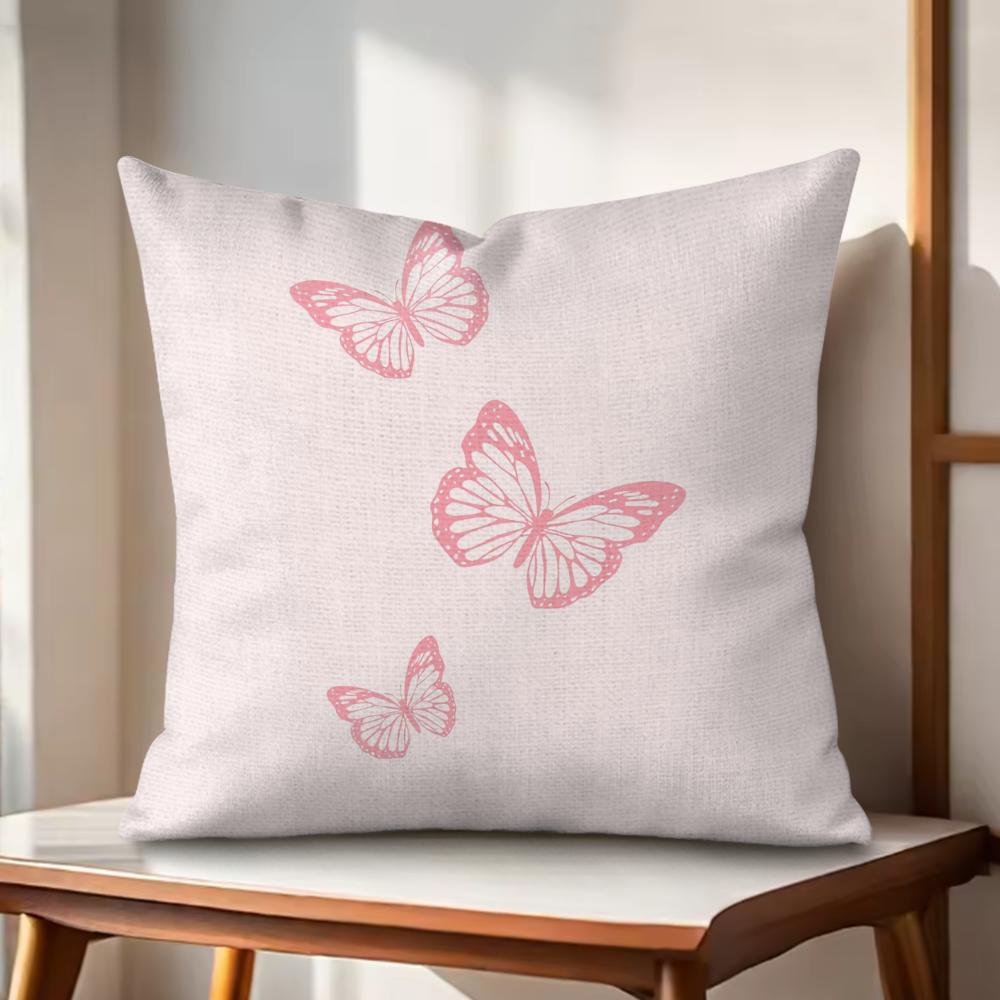 Pink bow cherry pattern Cushion Cover Natural Linen Organic Fabric DoubleSided Printing Couch Pillow Covers Home Decor