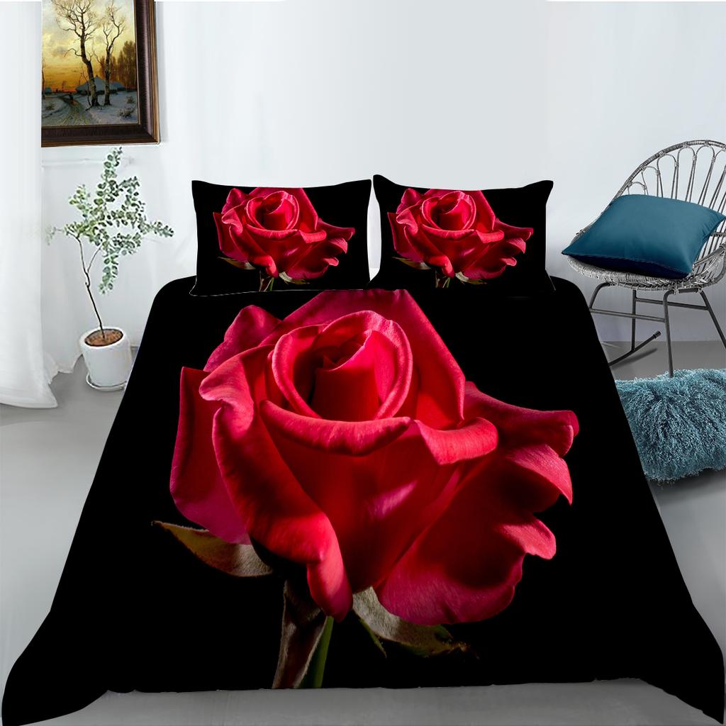 Red Rose Bedding Set Couple Quilt Cover Pillow Cover Bed Sheet/Double Layer Full Size 2/3 Bedding Set Home Decoration