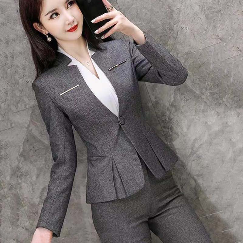 2 шт., профессиональный пиджак, женский костюм с длинными рукавами, весна и осень, новый темпераментный костюм для продажи, костюм для собеседования, официальная рабочая одежда