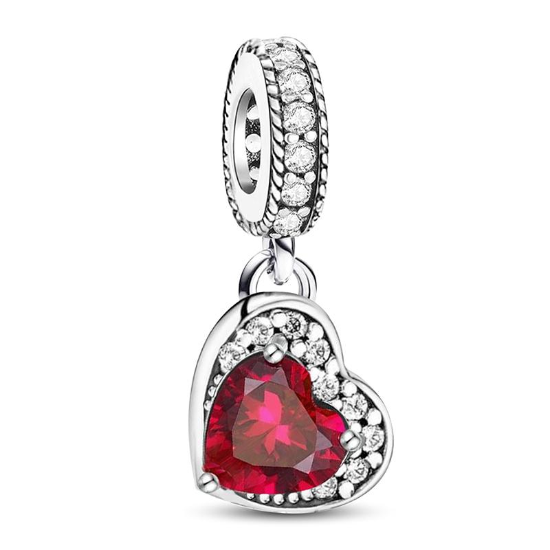 Медные подвески Циркон Розовое Сердце Любви Шармы Бусины Подходят для Оригинального Браслета Пан Браслеты DIY Ювелирные Изделия Для Женщин